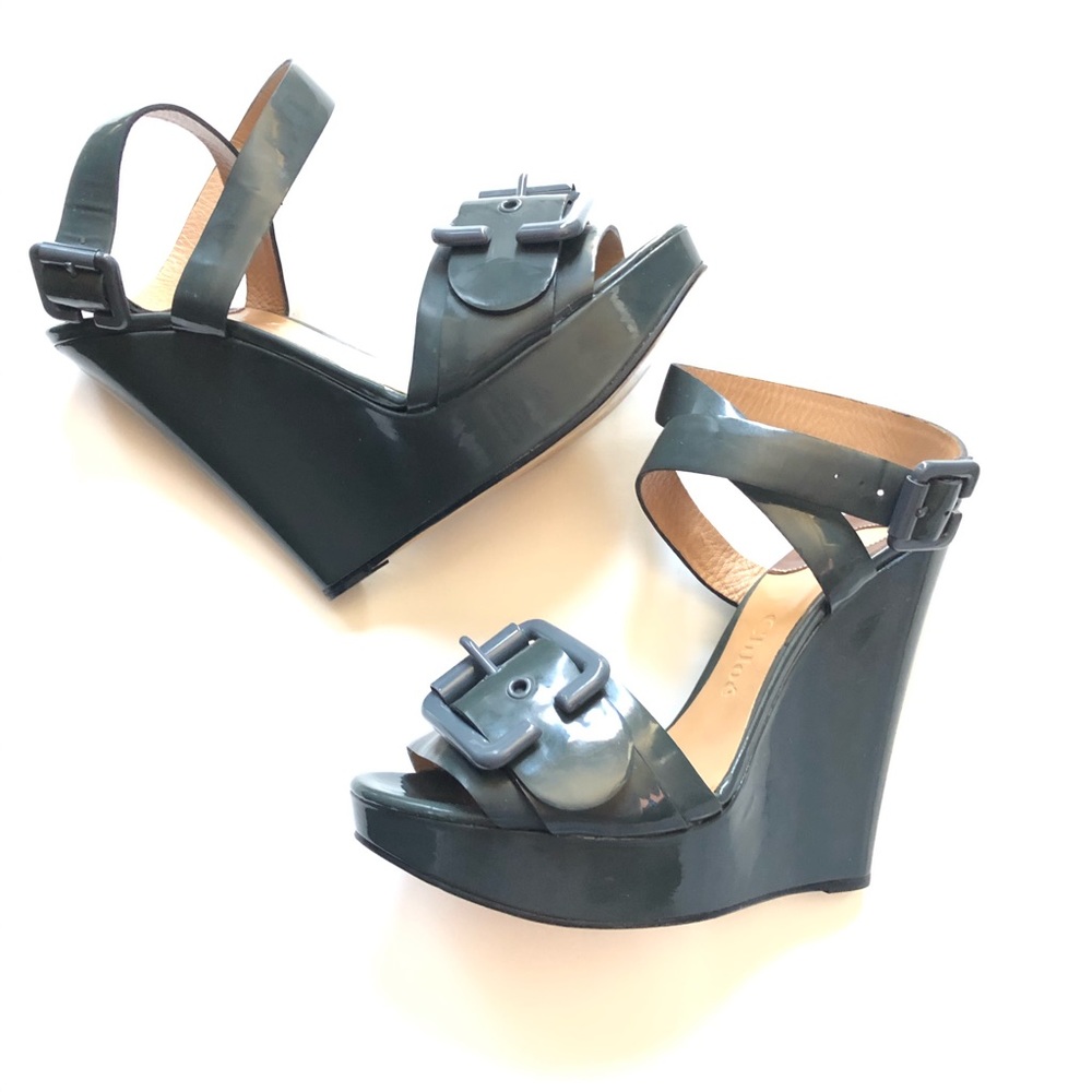 Chloe oversized buckle patent leather wedge 38.5